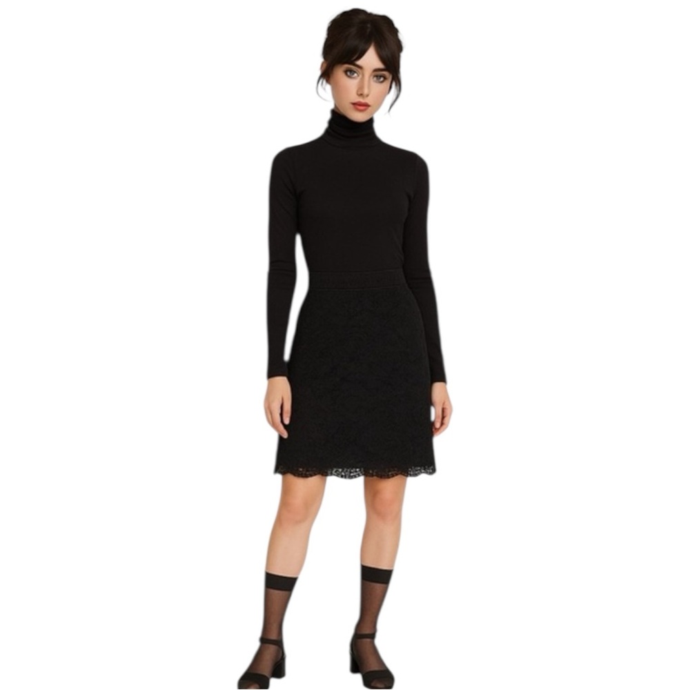 Black Lace A-Line Skirt High Waist Elegant Classic Minimalist